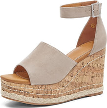 Load image into Gallery viewer, Summer White Ankle Strap Cork Sole Wedge Sandals