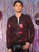 Load image into Gallery viewer, Men&#39;s Glitter Zip Up Red Bomber Jacket