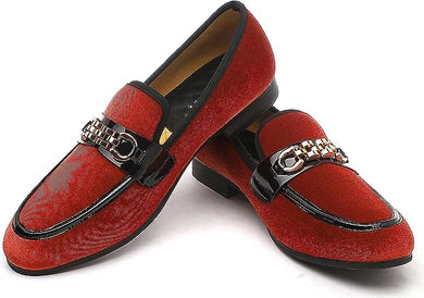 Men's Formal Red/Black Velvet Fashionable Dress Loafer Shoes