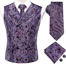 Load image into Gallery viewer, Men&#39;s Purple Paisley Sleeveless Formal Vest