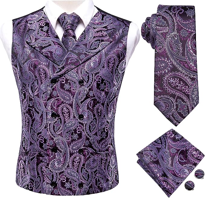 Men's Purple Paisley Sleeveless Formal Vest