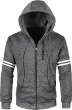 Load image into Gallery viewer, Men&#39;s Striped Light Grey Soft Fleece Sweatshirt Hoodie
