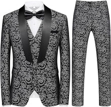 Load image into Gallery viewer, Men&#39;s Black Tuxedo Shawl Collar Paisely 3pc Formal Suit