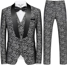 Load image into Gallery viewer, Men&#39;s Black/Gold Tuxedo Shawl Collar Paisely 3pc Formal Suit