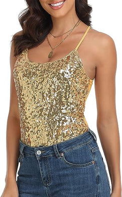 Crushed Glitter Gold Sequin Sleeveless Top