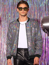 Load image into Gallery viewer, Men&#39;s Glitter Zip Up Red Bomber Jacket