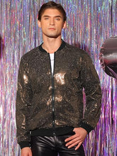 Load image into Gallery viewer, Men&#39;s Glitter Zip Up Red Bomber Jacket