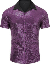 Load image into Gallery viewer, Men&#39;s Red Sequin Polo Style Short Sleeve Shirt