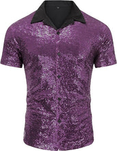 Load image into Gallery viewer, Men&#39;s Silver Sequin Polo Style Short Sleeve Shirt