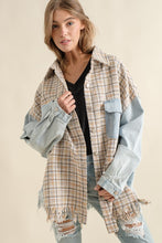 Load image into Gallery viewer, Tweed Mixed Charcoal Denim Jacket with Fringed Hem