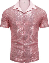 Load image into Gallery viewer, Men&#39;s Silver Sequin Polo Style Short Sleeve Shirt