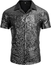 Load image into Gallery viewer, Men&#39;s Silver Sequin Polo Style Short Sleeve Shirt