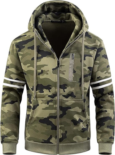 Men's Striped Camouflage Soft Fleece Sweatshirt Hoodie