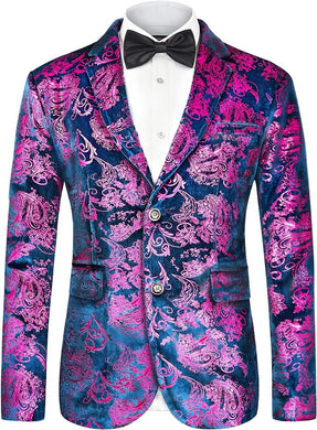 Luxury Purple Blue Floral Slim Fit Tuxedo Men's Blazer