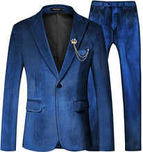 Load image into Gallery viewer, Men&#39;s Royal Blue Structured Velvet Long Sleeve Blazer &amp; Pants Suit