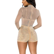 Load image into Gallery viewer, Mesh Beige Embellished Sequin Glitter Long Sleeve Jumpsuit