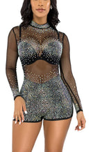 Load image into Gallery viewer, Black Mesh Sequin Glitter Long Sleeve Romper