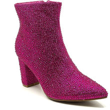 Load image into Gallery viewer, Rhinestone Studded Sequin Fuchsia Rhinestone Ankle Boots