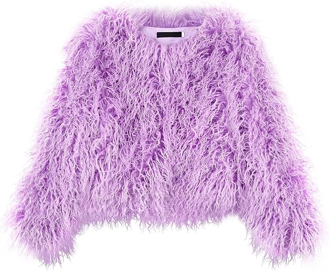 Purple Shaggy Faux Fur Fluffy Winter Jacket