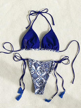 Load image into Gallery viewer, Paisley Printed Triangle Bikini Blue Swimsuit