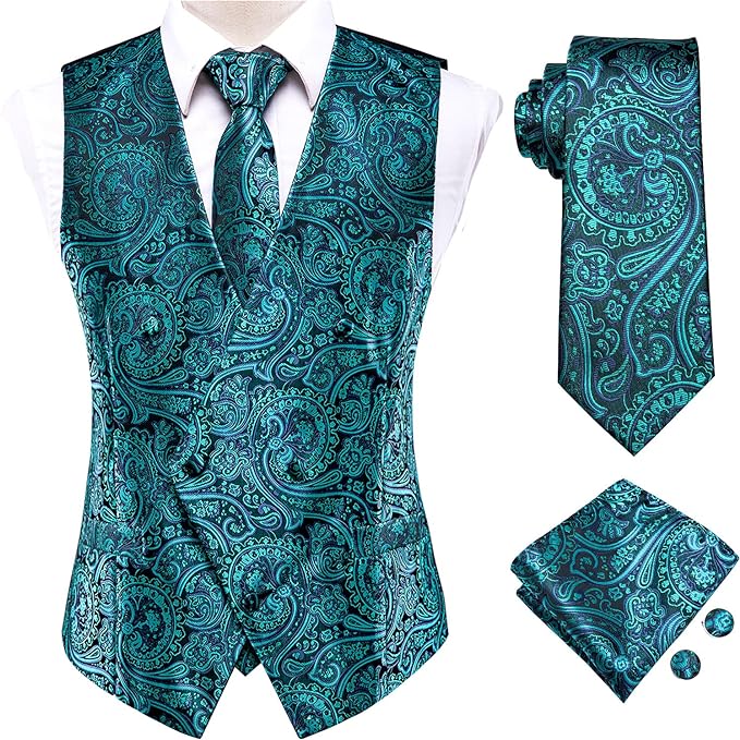 Men's Turquoise Paisley Sleeveless Formal Vest