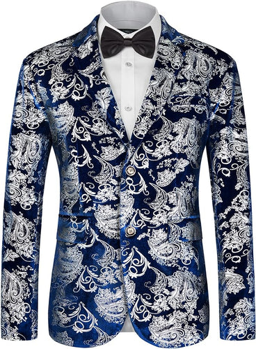 Luxury Black/White Floral Slim Fit Tuxedo Men's Blazer