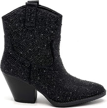 Load image into Gallery viewer, Rhinestone Studded Sequin Black Rhinestone Ankle Boots