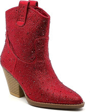 Load image into Gallery viewer, Rhinestone Studded Sequin Red Rhinestone Ankle Boots