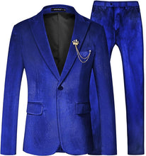 Load image into Gallery viewer, Men&#39;s Royal Blue Structured Velvet Long Sleeve Blazer &amp; Pants Suit