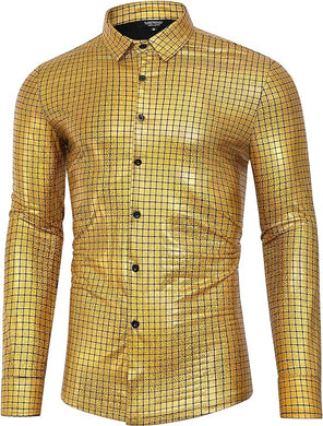 Men's Gold Metallic Long Sleeve Button Down Shirt