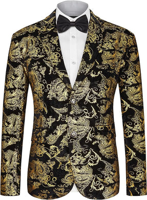 Luxury Fuchsia Gold/Black Floral Slim Fit Tuxedo Men's Blazer