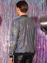 Load image into Gallery viewer, Men&#39;s Glitter Zip Up Red Bomber Jacket