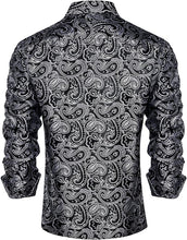 Load image into Gallery viewer, Men&#39;s Luxury Champagne Silk Printed &amp; Black Paisley Long Sleeve Shirt