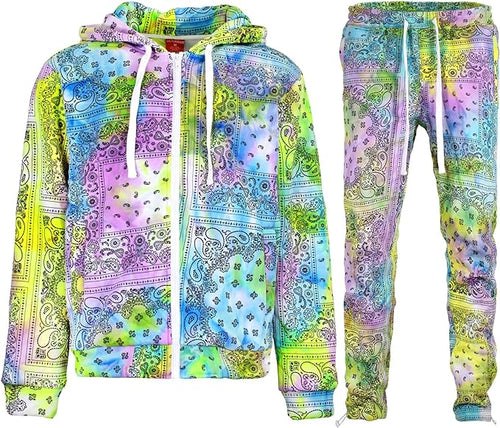 Men's Fleece Bandana Printed Hooded 2pc Tracksuit