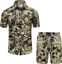 Load image into Gallery viewer, Men&#39;s Luxury Printed Black &amp; White Baroque Short Sleeve Shirt &amp; Shorts Set