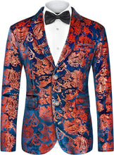 Load image into Gallery viewer, Luxury Purple Blue Floral Slim Fit Tuxedo Men&#39;s Blazer