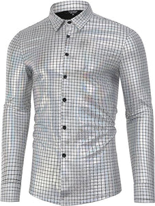 Men's Blue Metallic Long Sleeve Button Down Shirt