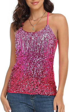 Crushed Glitter Pink Sequin Sleeveless Top