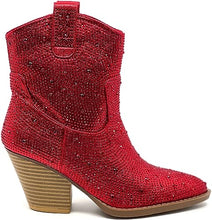 Load image into Gallery viewer, Rhinestone Studded Sequin Red Rhinestone Ankle Boots