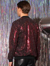 Load image into Gallery viewer, Men&#39;s Glitter Zip Up Red Bomber Jacket