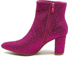 Load image into Gallery viewer, Rhinestone Studded Sequin Fuchsia Rhinestone Ankle Boots