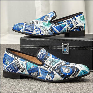 Men's Blue & White Passport Printed ress Shoes