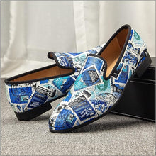 Load image into Gallery viewer, Men&#39;s Blue &amp; White Passport Printed ress Shoes