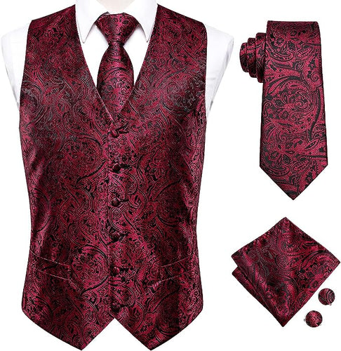 Men's Red Wine Paisley Sleeveless Formal Vest