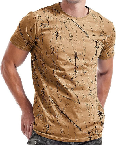 Men's Khaki Abstract Fashion Print Short Sleeve T-Shirt