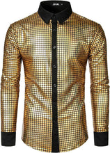 Load image into Gallery viewer, Men&#39;s Disco Gold Sequins Long Sleeve Button Down Shirt