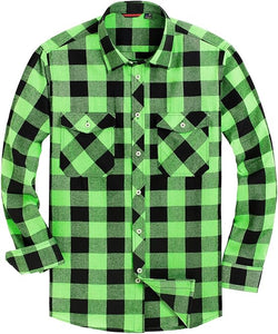 Men's Plaid Flannel Green/Grey Long Sleeve Button Down Casual Shirt