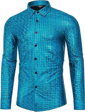 Load image into Gallery viewer, Men&#39;s Blue Metallic Long Sleeve Button Down Shirt