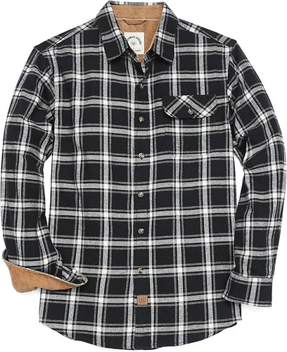 Men's Brushed Cotton Long Sleeve Black Flannel Shirt