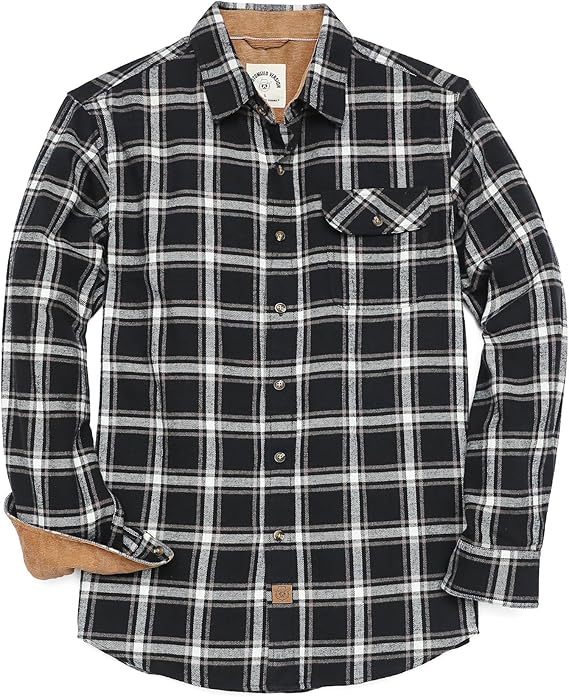 Men's Brushed Cotton Long Sleeve Black Flannel Shirt